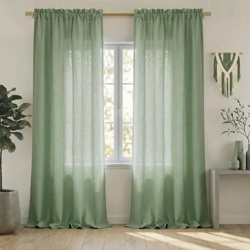 Miniatura 20 de Mrs.Naturall - Cortinas transparentes con bolsillo para barra de 36x63 pulgadas de lino mezclado negro