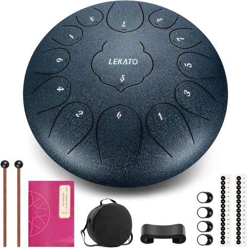 Miniatura 14 de LEKATO Tambor de lluvia para exteriores, tambor de lengüeta de acero de 6 pulgadas, 11 notas, carillón de lluvia de percusión para meditación, yoga