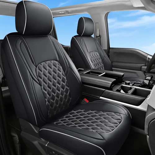 Miniatura 12 de Huidasource - Fundas de asiento delantero para Tundra, funda de cojín de asiento de cuero negro automotriz de cobertura completa, ajuste
