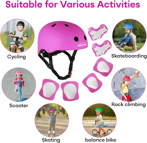 Miniatura 6 de KAMUGO - Casco de bicicleta para niños, casco para niños pequeños de 2 a 8 años, para niños y niñas, con equipo de protección deportiva, rodilleras