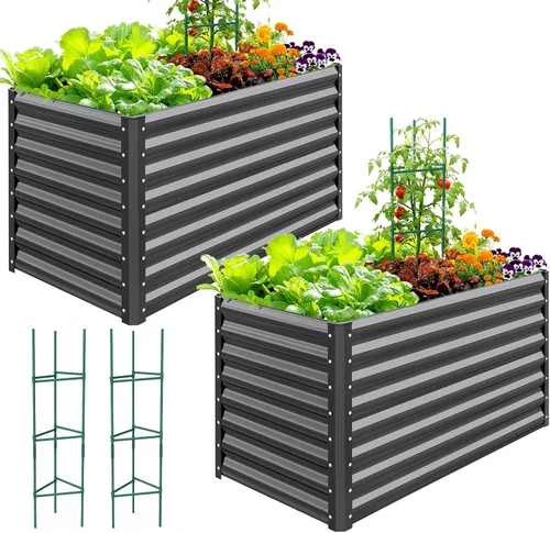 Miniatura 12 de Quictent Jardinera elevada galvanizada de 6 x 3 x 2 pies, maceta de metal sin fondo para patio trasero al aire libre, incluye 1 jaula de tomate Gris