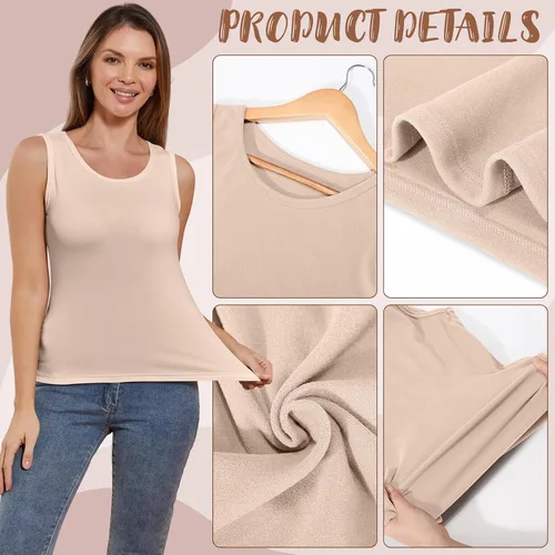Miniatura 2 de 3 piezas de camisetas térmicas sin mangas para mujer, ropa interior de forro polar, suave, sin mangas, chaleco de capa base cálida