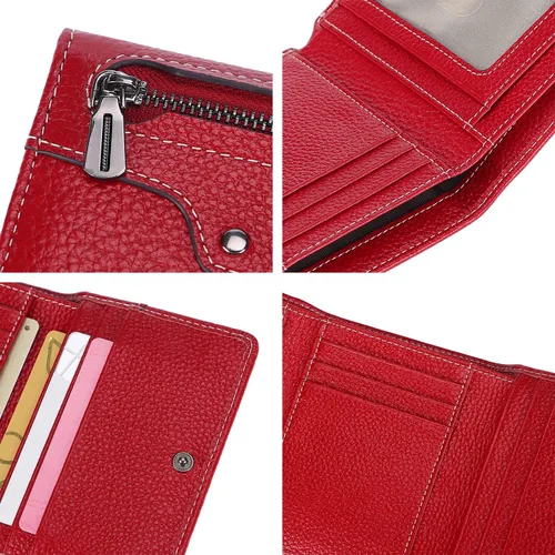 Miniatura 7 de AINIMOER Cartera pequeña de piel para mujer, delgada, compacta, con bloqueo RFID, con bolsillo para monedas, Lichee Wine Rfid Bloqueo, talla única