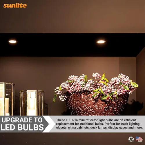 Miniatura 5 de Bombillas LED Sunlite R14 de luz de inundación mini, 4 vatios (equivalente a 25W), 250 lúmenes, base mediana (E26), regulable, listado ETL, blanco