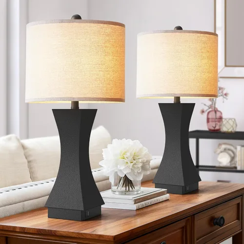 Miniatura 11 de Juego de 2 lámparas de mesa modernas de 62,2 cm, lámparas de mesita de noche regulables de 3 vías con carga USB C y A, lámparas de noche