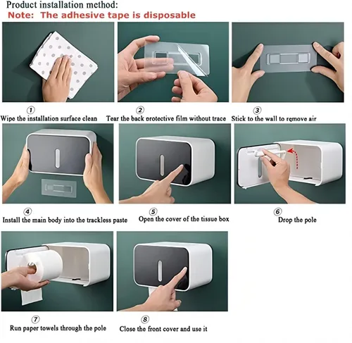 Miniatura 6 de Soporte de papel higiénico impermeable al aire libre para baño, dispensador de plástico a prueba de mascotas, caja montada con adhesivo