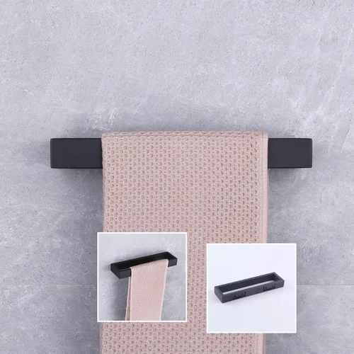 Miniatura 6 de GERZWY - Toallero moderno de acero inoxidable SUS304, color negro, colgador de toallas, anillo para toallas para baño, montaje en pared