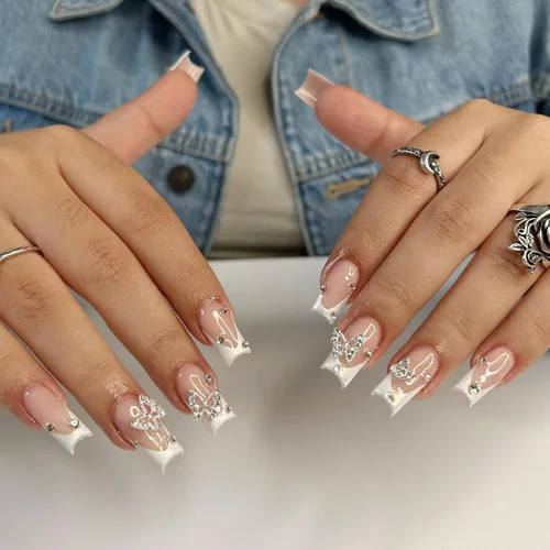 Miniatura 4 de 24 dijes de mariposa para arte de uñas, aleación 3D, plateados, con diamantes de imitación, suministros de arte de uñas, gemas de uñas brillantes