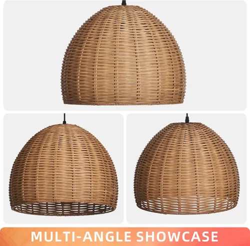 Miniatura 6 de Arturesthome 1 Luz Lámpara Colgante Tejida a Mano de Ratán, Candelabro Boho Tejido Natural Colgante en el Techo, Lámpara de Araña de Granja Costera