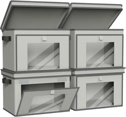 Miniatura 12 de Univivi Cajas de Almacenamiento de Tela Plegables Grandes Contenedores de Almacenamiento con Tapas [Paquete de 4] Cubos de Almacenamiento Plegables