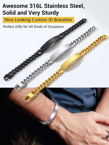 Miniatura 7 de PROSTEEL Pulsera personalizada para hombres y mujeres, con fecha de nombre, con grabado inicial y cita de inicial, pulseras de identificación