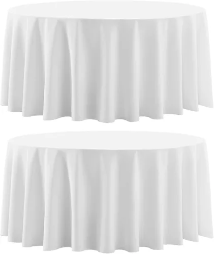 Miniatura 10 de Paquete de 2 manteles redondos de 90 pulgadas, manteles lavables de poliéster de lino decorativo para la mesa del comedor, banquetes, fiestas