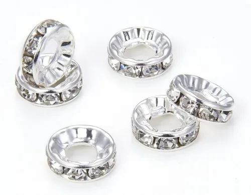 Miniatura 6 de 50 cuentas sueltas de diamantes de imitación de cristal de grado A de Adabele de 0.315 pulgadas (agujero grande de 0.138 pulgadas) chapadas en plata