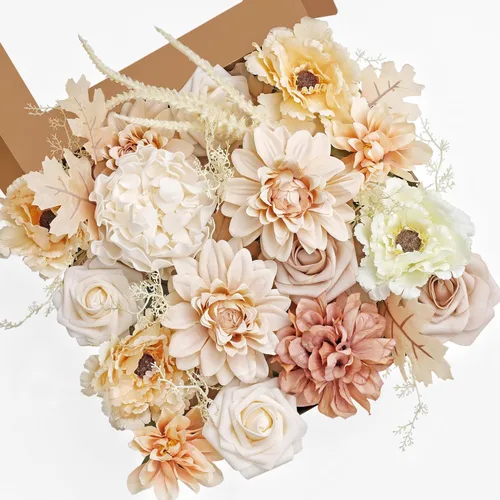MISSPIN Juego de flores artificiales para bricolaje, ramo de rosas falsas, flores para novia, boda, centro de mesa, decoración de mesa, bohemio,