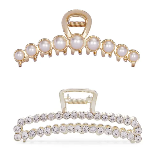 Miniatura 19 de Pinzas para el cabello con diamantes de imitación, 4.4 pulgadas, clip de mandíbula de imitación de metal vintage para mujer, pinza antideslizante
