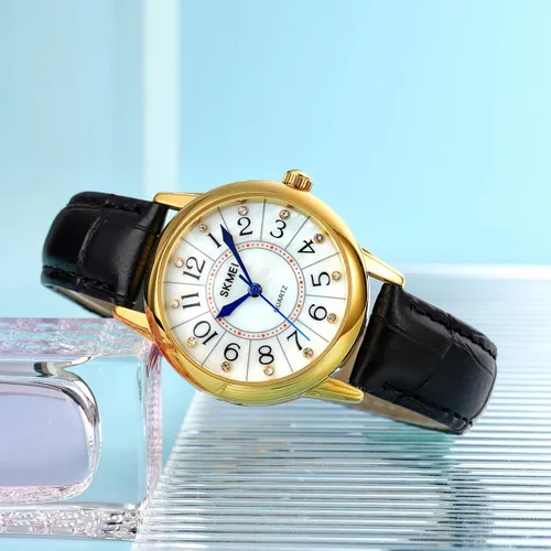Miniatura 4 de SKMEI Lady Watches for Women Waterproof Leather Band Easy Reader Dress Diamond Analog Quartz Small Face Business Light Wrist Watch Girls Gifts