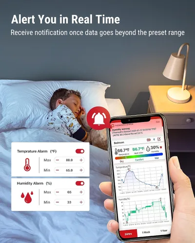 Miniatura 9 de ThermoPro TP357 - Termómetro higrómetro digital para interiores de 260 pies, termómetro Bluetooth medidor de humedad con aplicación inteligente