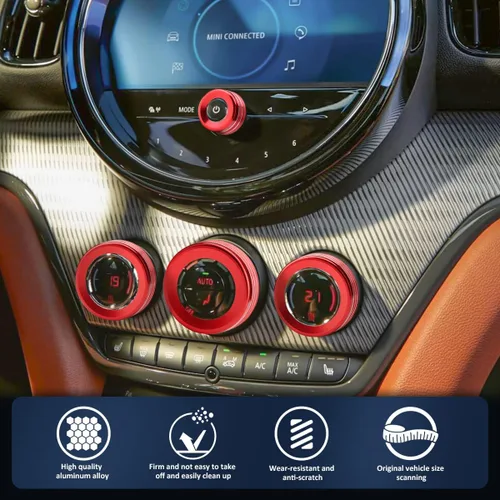 Miniatura 7 de Auovo Cubiertas de perilla de volumen para MINI Cooper - Compatible con anillos de interruptor de aire acondicionado 2014-2022