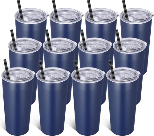 Miniatura 8 de VEGOND Vaso de 20oz a granel con tapa y pajita, vaso aislado al vacío de acero inoxidable de doble pared para café, viaje, paquete de 1 unidad, Rojo