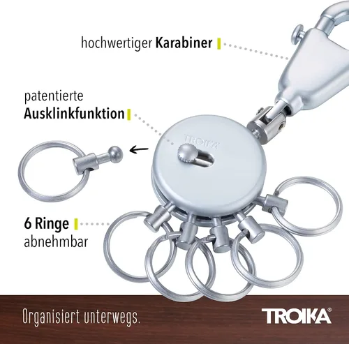 Miniatura 3 de Troika KYR60/MC – Llavero – Incluye Mosquetón – 6 Anillos Intercambiables – Metal/Latón – Mate – Cromo – Unisex Adulto, Plata – TROIKA-Original