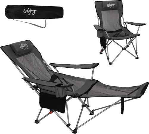 Miniatura 10 de Silla de Camping Reclinable 2-en-1 de #WEJOY con Reposapiés para Adultos Silla Plegable de Salón con Respaldo Ajustable Sillas de Camping Ligeras