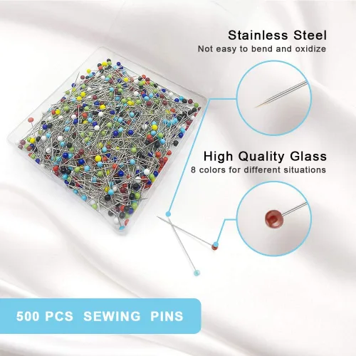 Miniatura 3 de 500 alfileres de costura para tela, alfileres rectos con cabezas de vidrio de bola de colores de 1.5 pulgadas de largo, alfileres de acolchado
