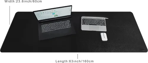 Miniatura 5 de Vyaaa Tapete de cuero para escritorio, 63" x 23.6" pulgadas, protector de escritorio de cuero, impermeable, extra grande, alfombrilla de mouse Negro