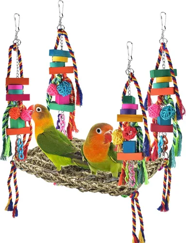 Miniatura 8 de KATUMO Conure Toys, tapete de columpio de hierba de pájaro con juguetes coloridos para periquito, cacatúa, conura solar, agapornito, periquito