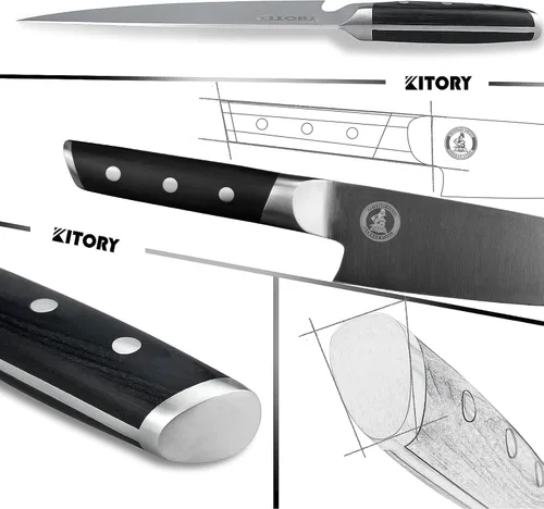 Miniatura 6 de Kitory Cuchillo de chef de 8 pulgadas, cuchillo de cocina Gyuto, picador profesional de espiga completa, acero forjado HC, mango ergonómico de MTD06S