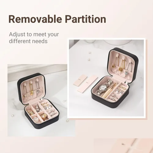Miniatura 4 de Casegrace - Mini joyero portátil de viaje de cuero para joyas, organizador de anillos, caja de regalo para niñas y mujeres
