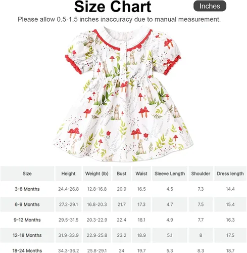 Miniatura 6 de PATPAT Vestido floral de princesa para niña, manga corta abombada, acampanado, elegante, vestido fruncido para niña de 3 a 24 meses