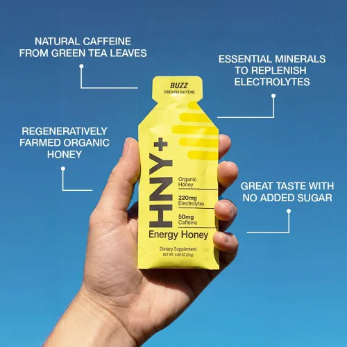 Miniatura 2 de HNY+ Buzz Gel Energético de Miel Orgánica con Electrolitos, Magnesio, Sal Marina, Potasio y Cafeína de Té Verde, Sin Gluten y Vegano, Geles