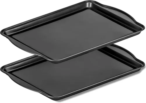 DecorRack Paquete de 2 bandejas antiadherentes para hornear, 15 x 10 pulgadas, bandeja para hornear galletas, utensilios para hornear resistentes
