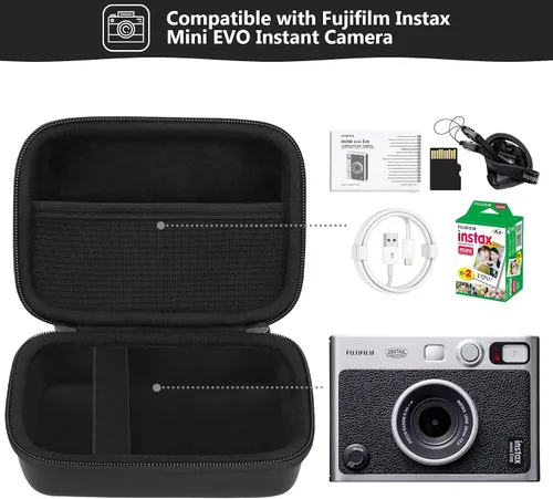 Miniatura 2 de Funda de transporte compatible con cámara instantánea Fujifilm Instax Mini EVO, bolsa de viaje con bolsillo de malla para fotos, cables USB
