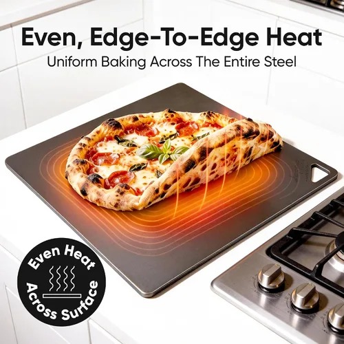 Miniatura 4 de Acero para pizza para horno Fabricado en Estados Unidos 16 x 14.25 pulgadas Acero para hornear pre-sazonado para pan, pizza, masa madre y más