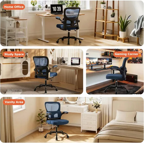 Miniatura 11 de AreShark Silla de oficina ergonómica, cómoda silla de escritorio con soporte lumbar ajustable, silla de computadora de malla con ruedas, Azul marino
