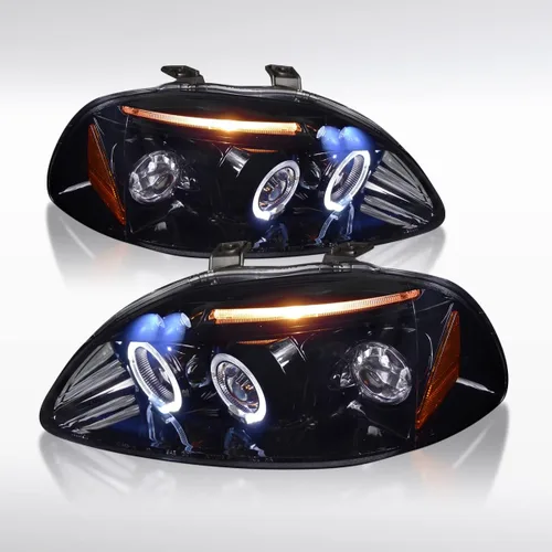 Miniatura 6 de Autozensation Compatible con Honda Civic 1996-1998, conjunto de faros delanteros izquierdo y derecho, faros delanteros de proyector, color negro