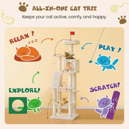 Miniatura 3 de MWPO - Árbol para gatos, multiestructura para gatos grandes con postes rascadores de sisal, plataforma acolchada, hamaca y condominio, torre Beige