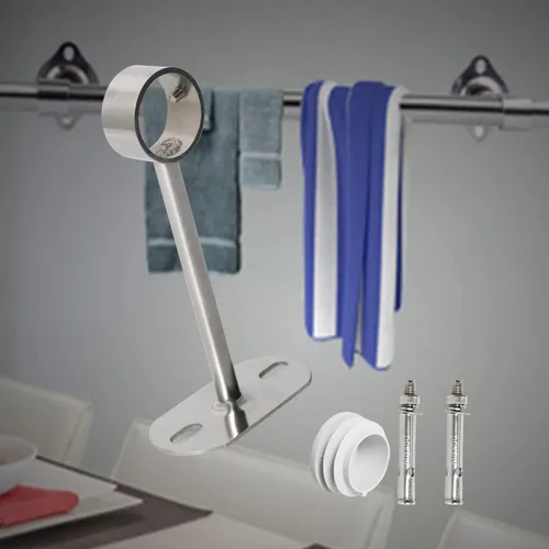 Miniatura 5 de Soportes de montaje en techo para barra de cortina de acero inoxidable, diámetro de varilla de 0.984 in/1 pulgada, acabado cromado pulido, plata, 2