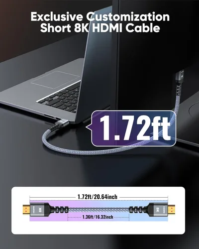 Miniatura 3 de Highwings - Cable corto HDMI de 8 K, 1.5 pies / 0.5 metros, 48 Gbps, cable trenzado HDMI de ultra-alta velocidad, 4 K a 120 Hz, 8 K a 60 Hz, Dolby