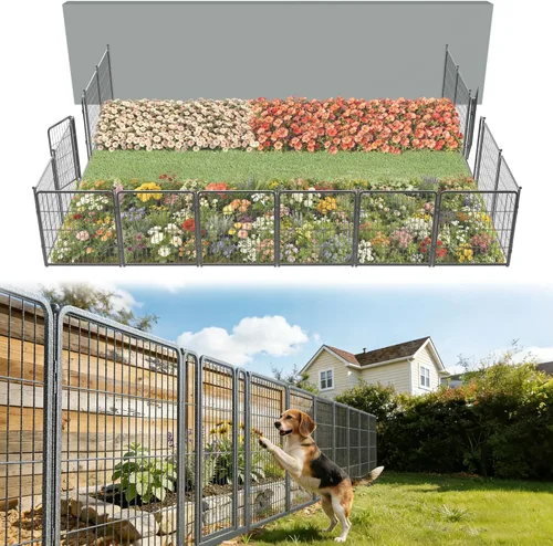Miniatura 83 de FXW - Valla de jardín metálica y resistente para exteriores, barrera para perros y conejos, fácil instalación, negro, 24 pulgadas de alto x 29.6