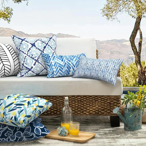 Miniatura 578 de Juego de 2 almohadas para exteriores de 16 x 16 pulgadas, repelentes al agua con interiores, para muebles de patio, hogar, jardín, geometría bohemia