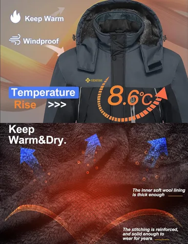 Miniatura 5 de GEMYSE chaqueta de esquí para hombre, impermeable, rompevientos, para la nieve