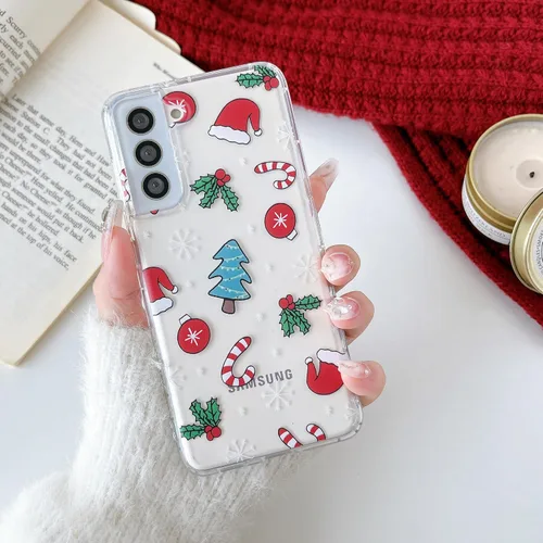 Miniatura 10 de RALEAVO Funda de Navidad transparente para Samsung Galaxy S22 Plus, bonita funda de vacaciones de invierno para mujeres, niñas y niños con sombreros