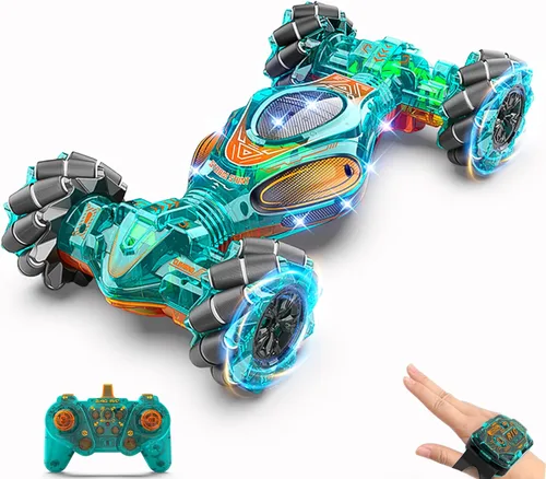 Miniatura 13 de Gesture Coche RC Rojo, 1:24 Alta Velocidad 4WD Coche de Acrobacias Transformable con Gestos y Control Remoto, Vehículo de Deriva con Rotación 360°