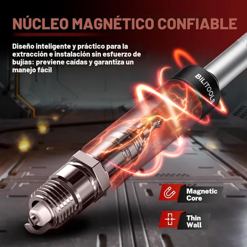 Miniatura 5 de BILITOOLS Juego de 7 llaves magnéticas giratorias para bujías con herramienta de hueco, unidad de 3/8 pulgadas, 9/16 pulgadas, 5/8 pulgadas, 0.551