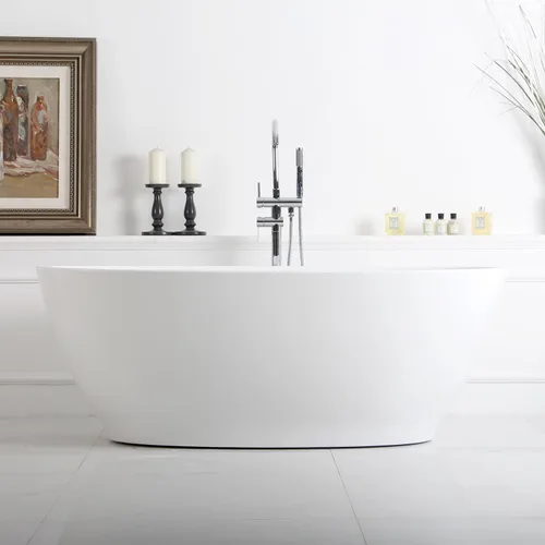 Miniatura 9 de FerdY Bañera independiente de acrílico, ergonómica, ligera, clásica, ovalada, con drenaje cromado, desbordamiento clásico ranurado, blanco moderno