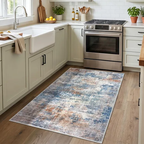 Miniatura 1027 de IOHOUZE Alfombra abstracta lavable de 3 x 12 pies para pasillos, antideslizante para cocina, camino de entrada de lana sintética para interiores