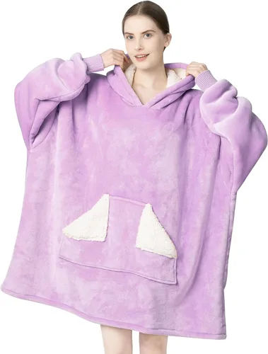 Miniatura 27 de Touchat - Manta con capucha portátil, sudadera con capucha de forro polar sherpa de gran tamaño con bolsillo gigante y mangas para adulto, regalo
