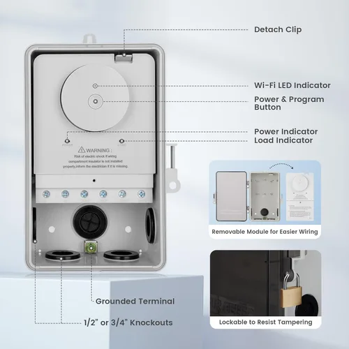 Miniatura 7 de SURAIELEC Temporizador de piscina WiFi, interruptor inteligente para interiores y exteriores, 40 amperios, 2 HP, 120, 240, 277 VAC, controlador